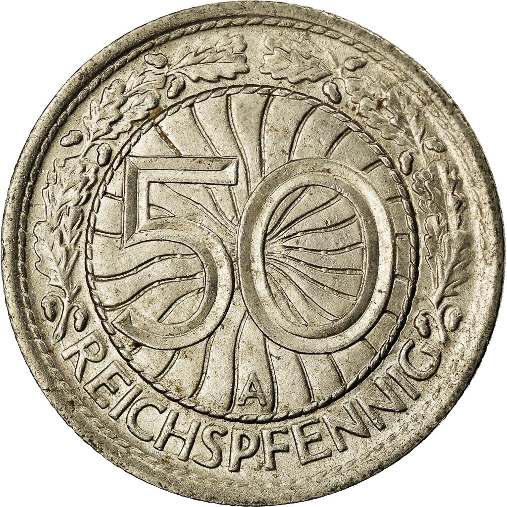 Coin, GERMANY, WEIMAR REPUBLIC, 50 Reichspfennig, 1927, Berlin, AU(55-58)