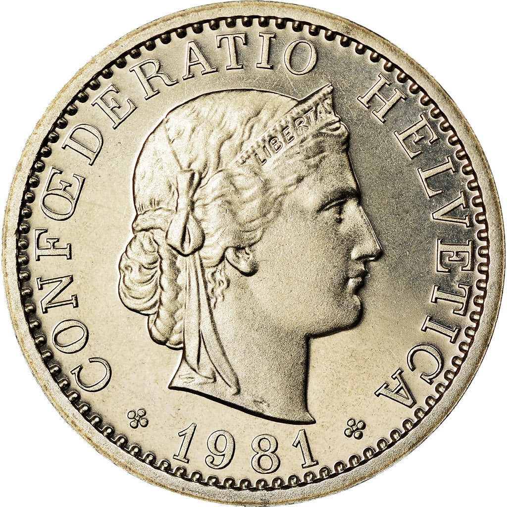 Coin, Switzerland, 20 Rappen, 1981, Bern, Proof, MS(63), Copper-nickel, KM:29a