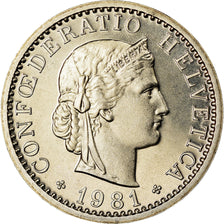Coin, Switzerland, 20 Rappen, 1981, Bern, Proof, MS(63), Copper-nickel, KM:29a
