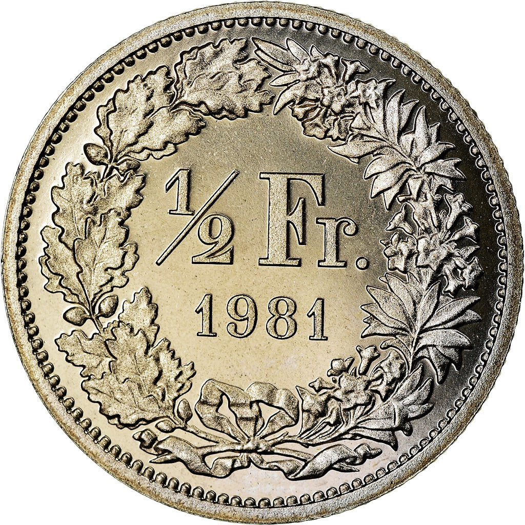Coin, Switzerland, 1/2 Franc, 1981, Bern, Proof, MS(63), Copper-nickel, KM:23a.1
