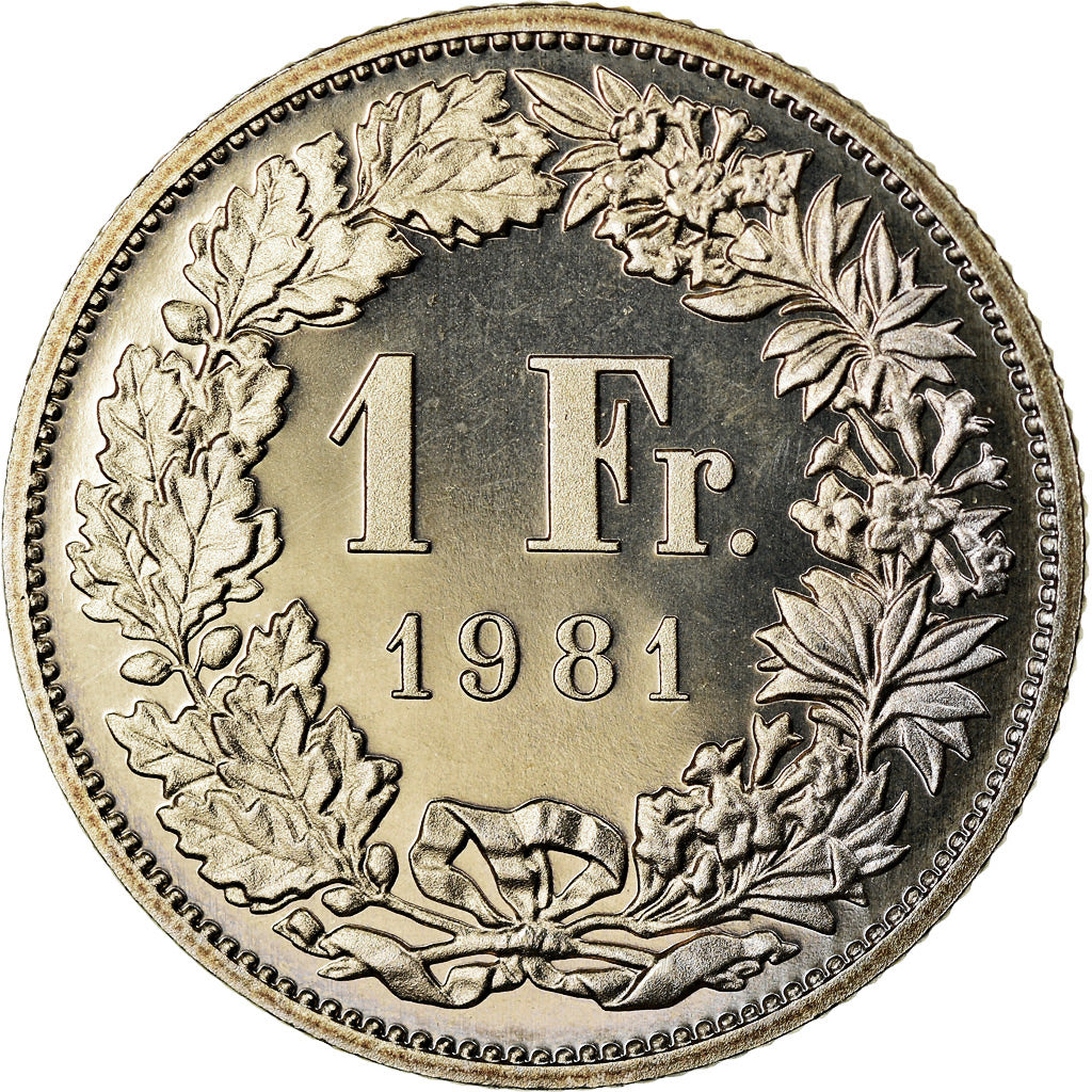 Coin, Switzerland, Franc, 1981, Bern, Proof, MS(63), Copper-nickel, KM:24a.1