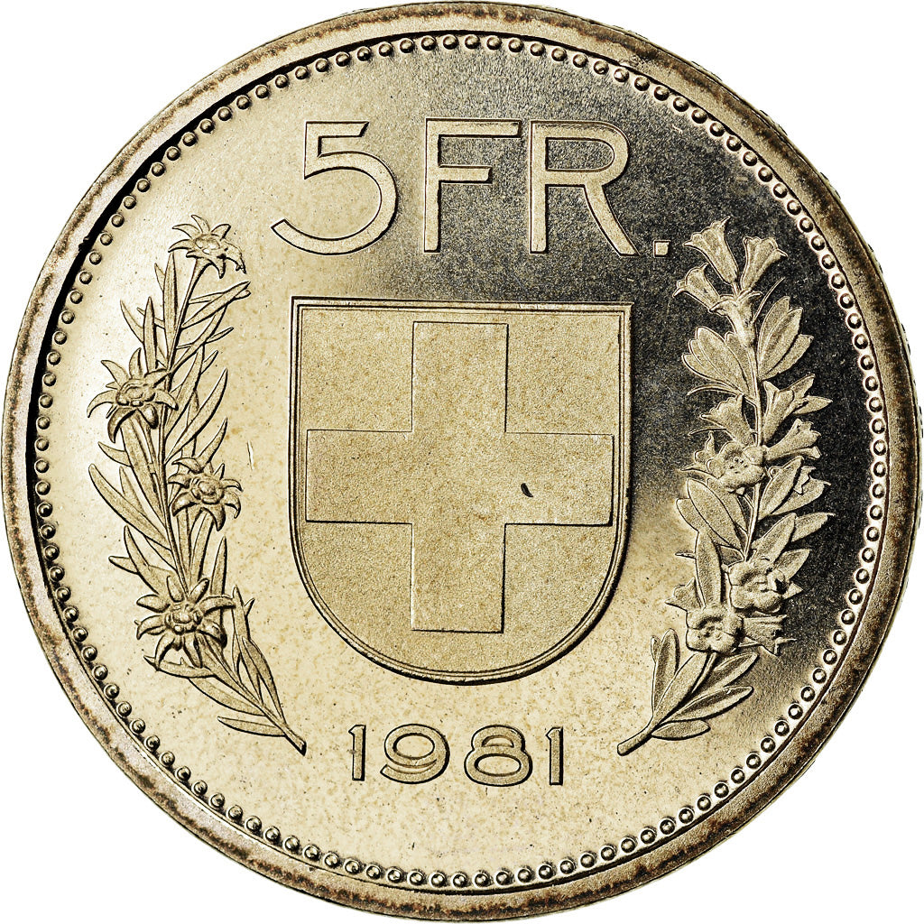 Coin, Switzerland, 5 Francs, 1981, Bern, Proof, MS(63), Copper-nickel, KM:40a.1
