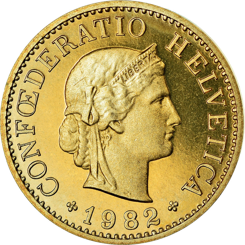 Coin, Switzerland, 5 Rappen, 1982, Bern, Proof / BE, MS(63), Aluminum-Bronze