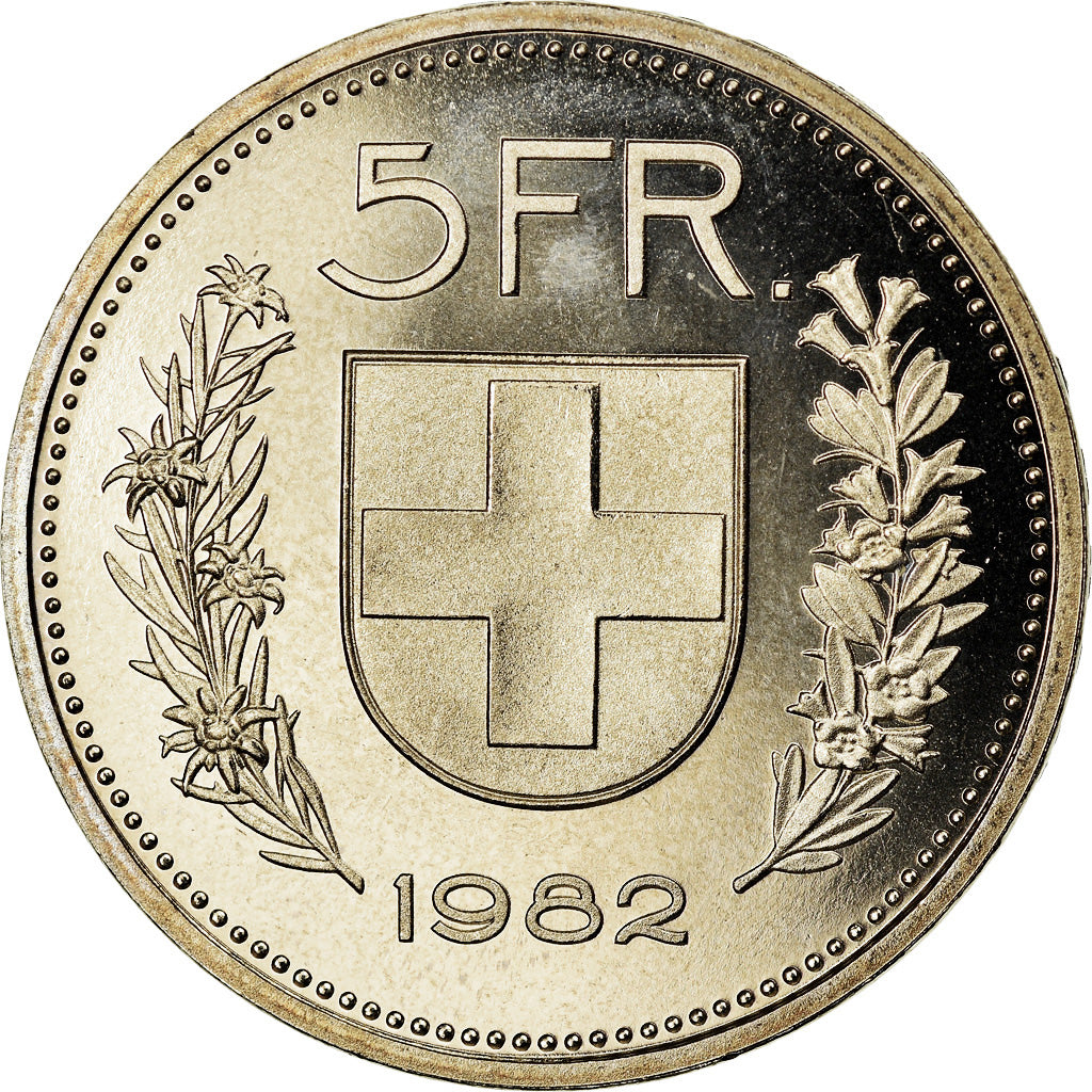 Coin, Switzerland, 5 Francs, 1982, Proof / BE, MS(63), Copper-nickel, KM:40a.2