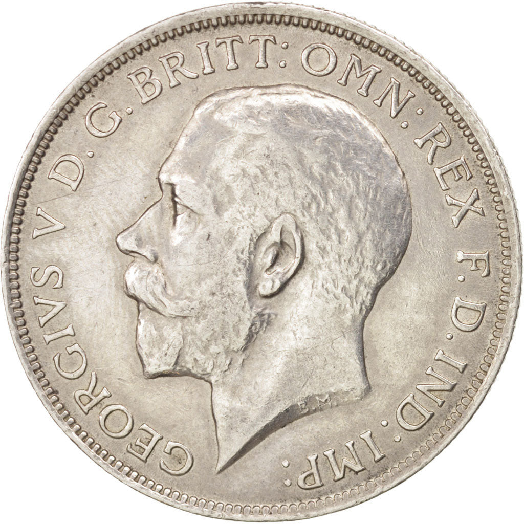 GREAT BRITAIN, Florin, Two Shillings, 1915, KM #817, AU(50-53), Silver, 28.3,...