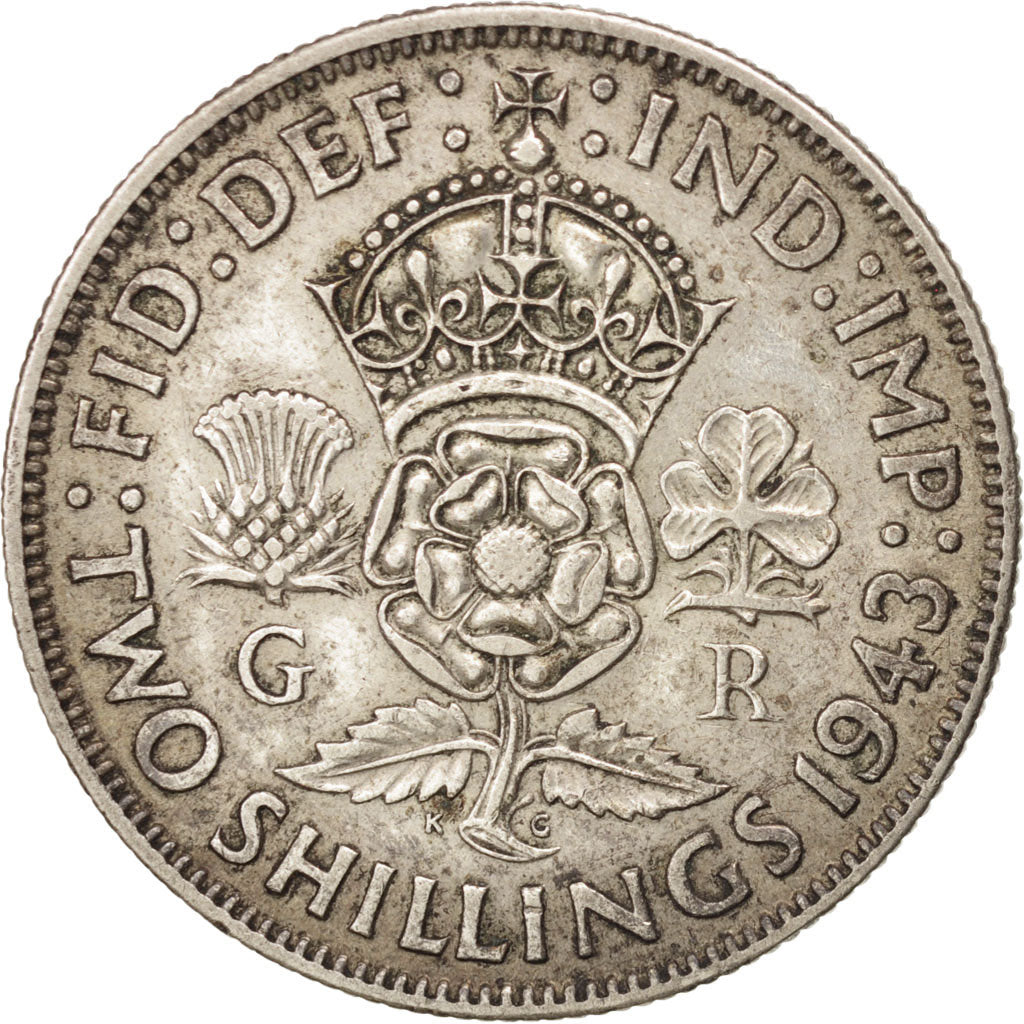Coin, Great Britain, George VI, Florin, Two Shillings, 1943, AU(50-53), Silver
