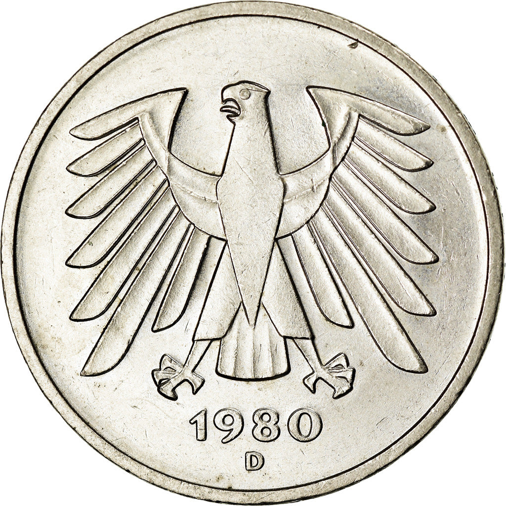 Moneta, GERMANIA - REPUBBLICA FEDERALE, 5 Mark, 1980, Munich, BB, Nichel