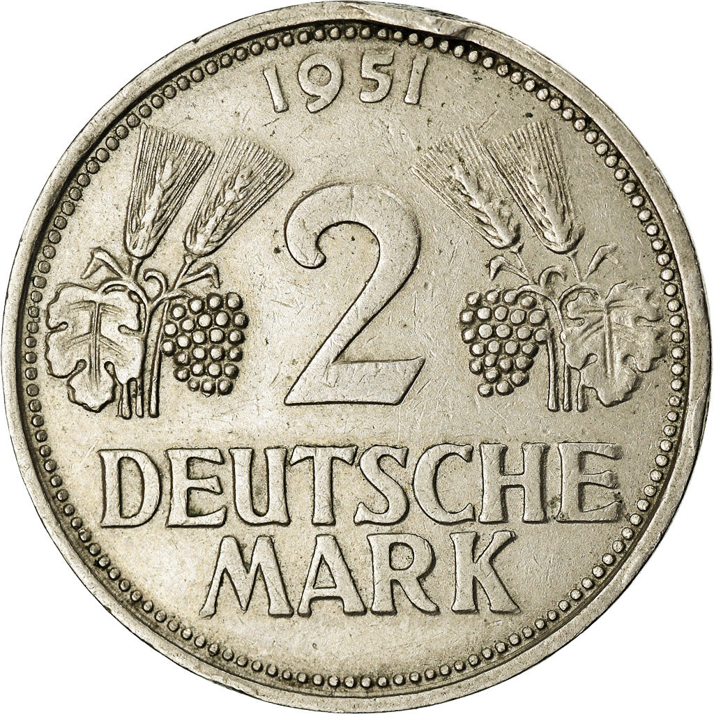 Coin, GERMANY - FEDERAL REPUBLIC, 2 Mark, 1951, Karlsruhe, EF(40-45)
