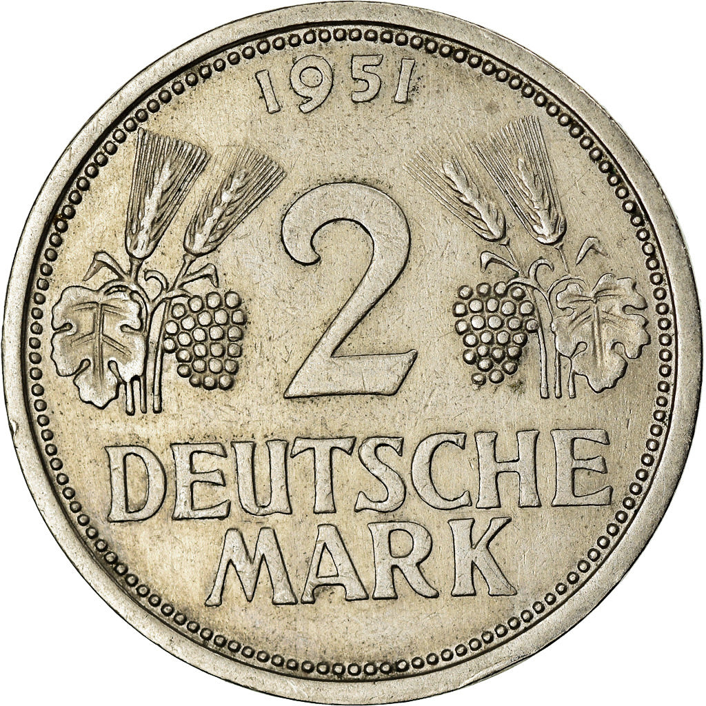 Munten, Federale Duitse Republiek, 2 Mark, 1951, Hambourg, ZF, Copper-nickel
