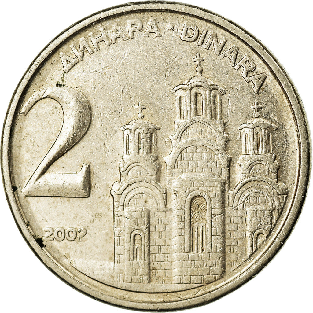 Coin, Yugoslavia, 2 Dinara, 2002, Belgrade, EF(40-45), Copper-Nickel-Zinc