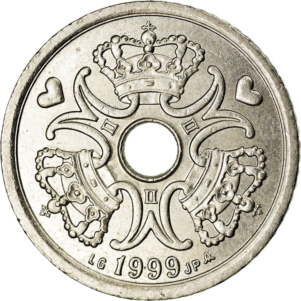 Coin, Denmark, Margrethe II, Krone, 1999, Copenhagen, AU(55-58), Copper-nickel