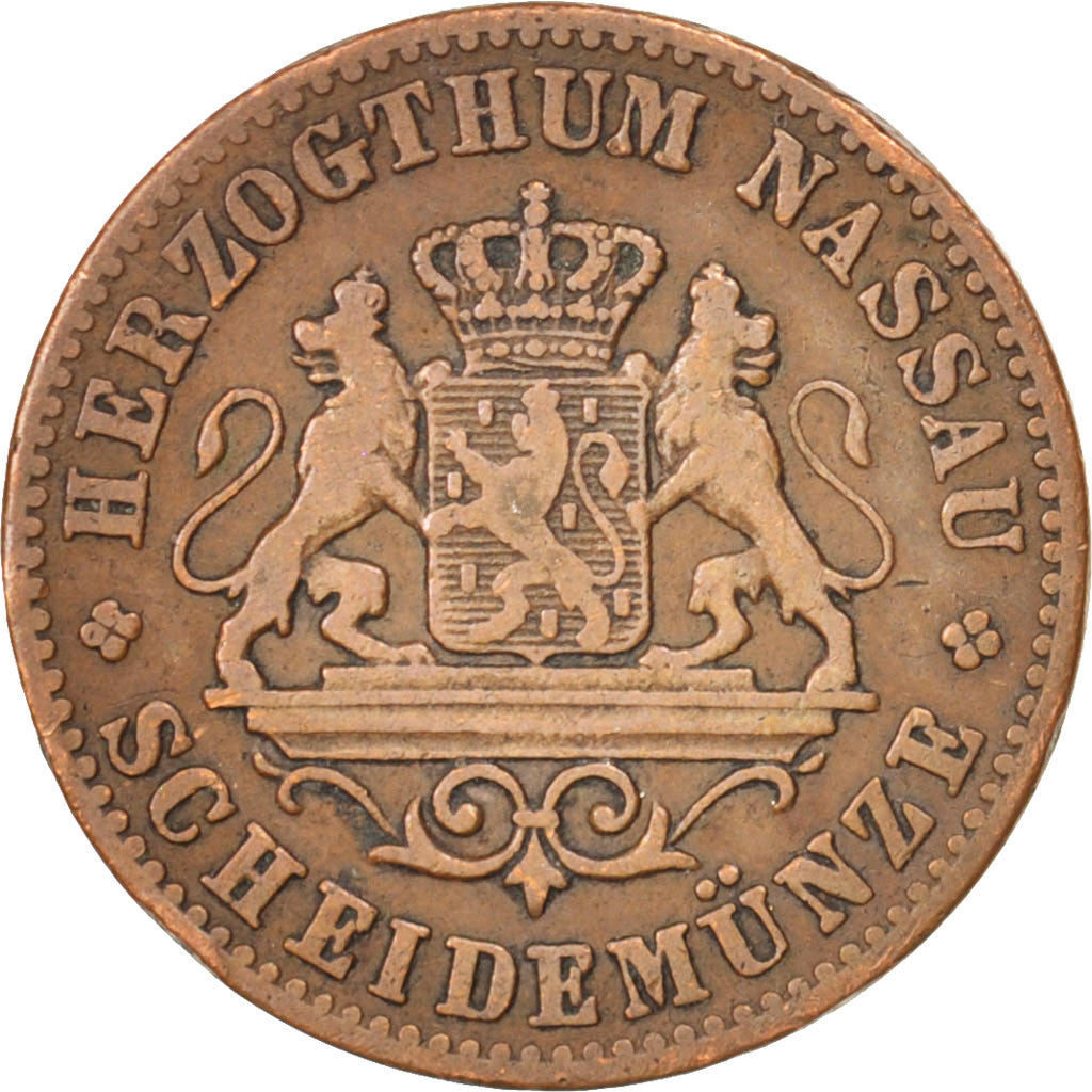 GERMAN STATES, Kreuzer, 1860, Wiesbaden, KM #74, EF(40-45), Copper, 4.23