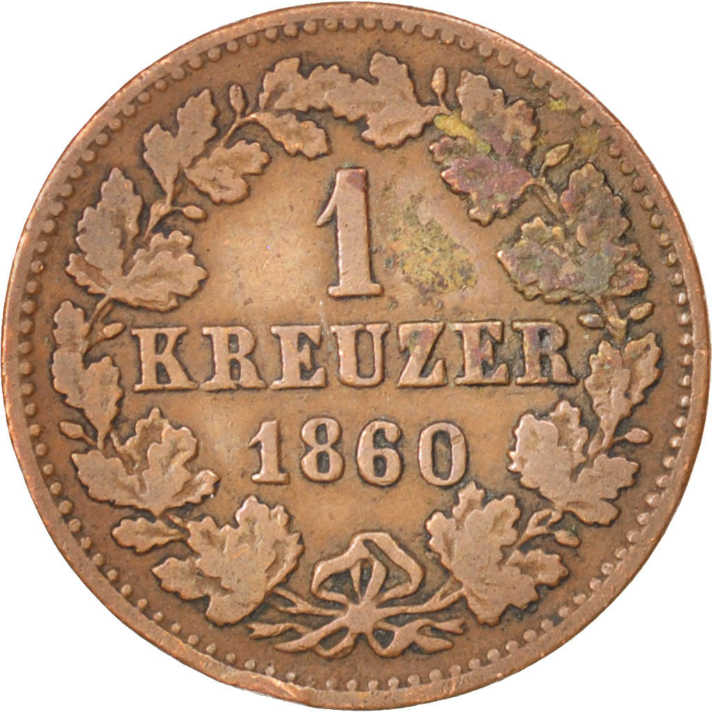 GERMAN STATES, Kreuzer, 1860, Wiesbaden, KM #74, EF(40-45), Copper, 4.23