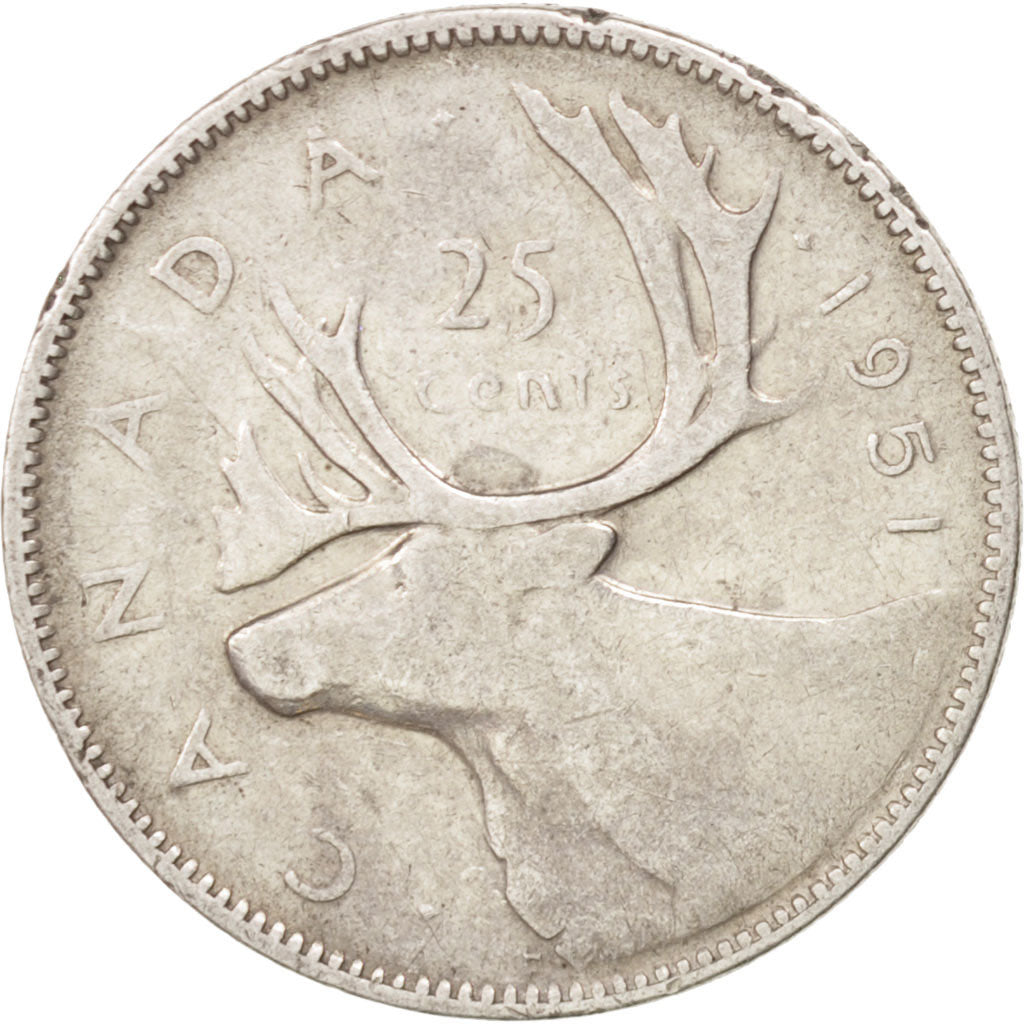 CANADA, 25 Cents, 1951, Royal Canadian Mint, KM #44, VF(30-35), Silver, 23.5,...
