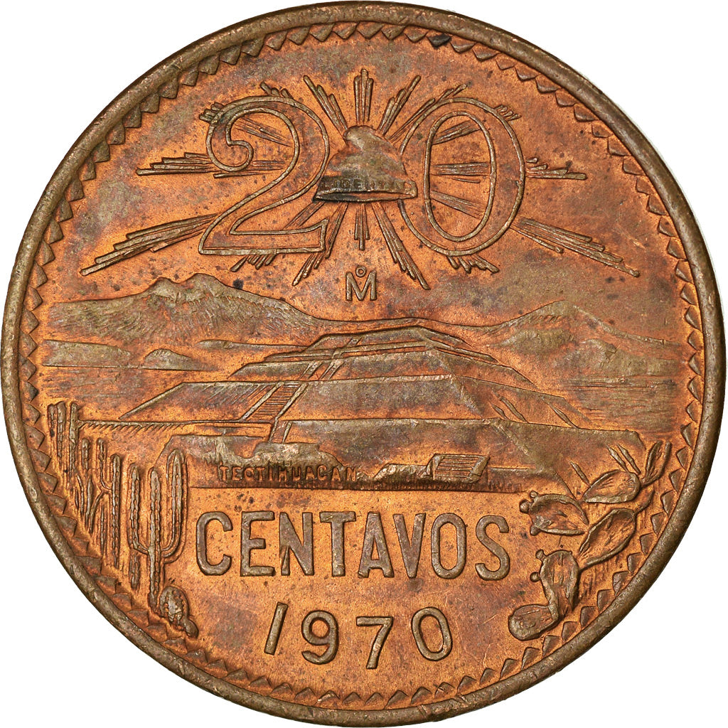 Coin, Mexico, 20 Centavos, 1970, Mexico City, EF(40-45), Bronze, KM:440