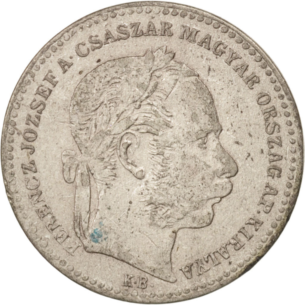 HUNGARY, 20 Krajczar, 1869, Kremnitz, KM #446.1, VF(20-25), Silver, 2.55