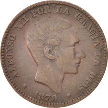 Spagna, Alfonso XII, 10 Centimos, 1879, MB+, Bronzo, KM:675