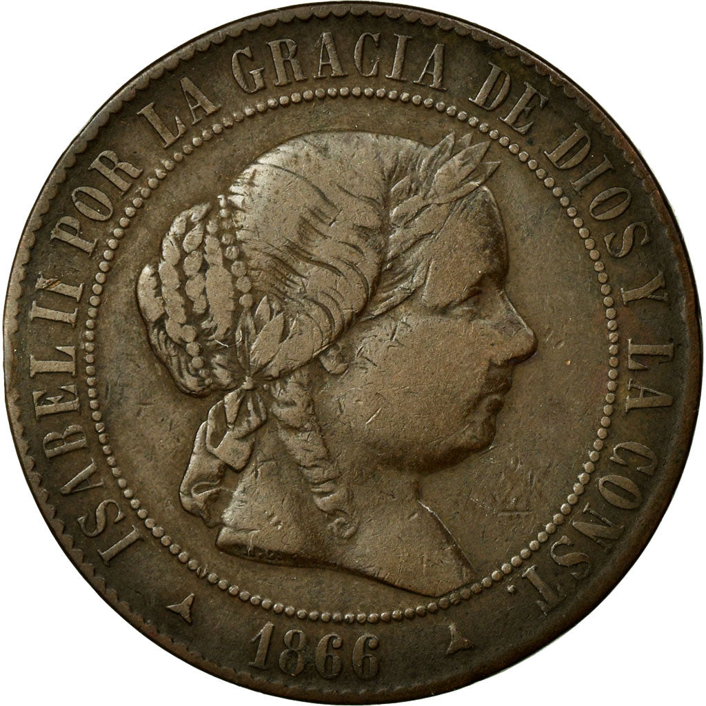 Moneda, España, Isabel II, 5 Centimos, 1866, MBC, Cobre, KM:635.1
