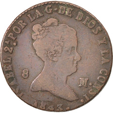 SPAIN, 8 Maravedis, 1843, Segovia, KM #531.3, VF(20-25), Copper, 9.32