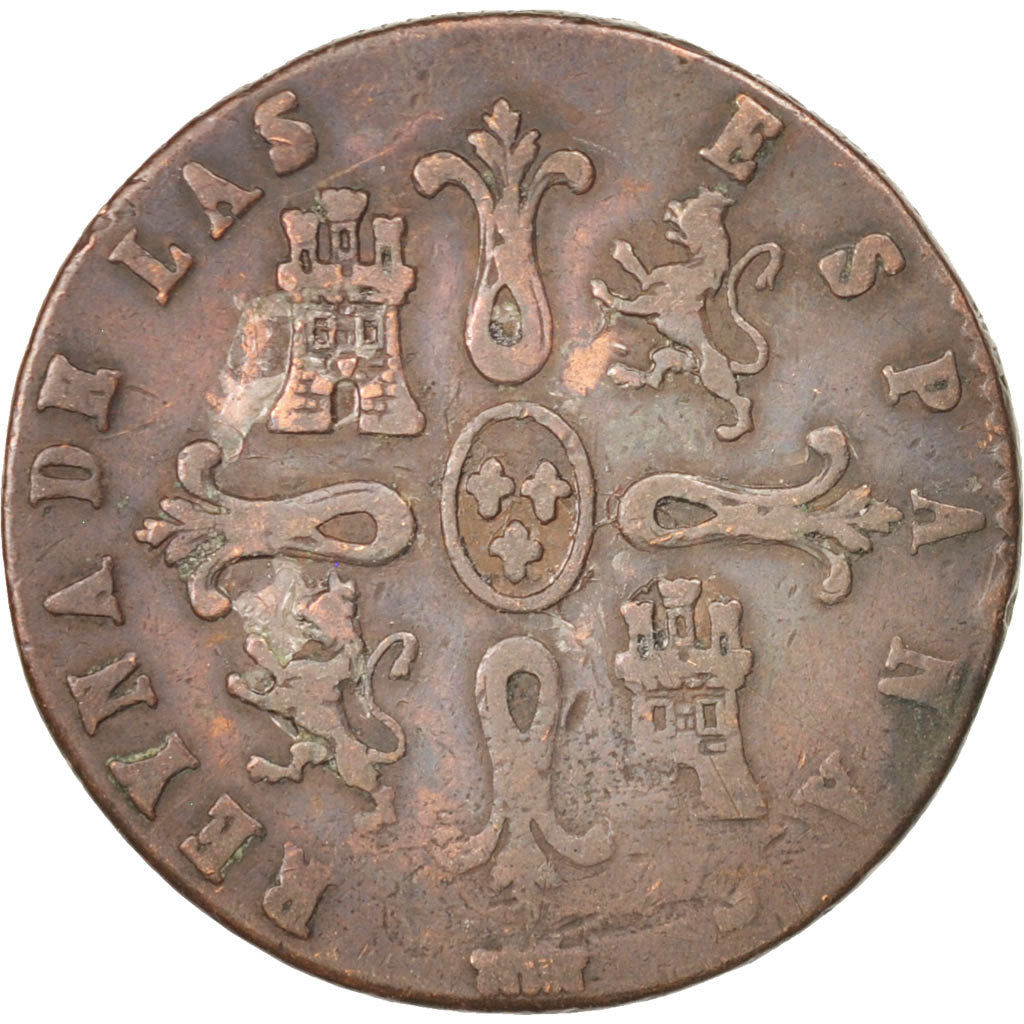 SPAIN, 8 Maravedis, 1843, Segovia, KM #531.3, VF(20-25), Copper, 9.32