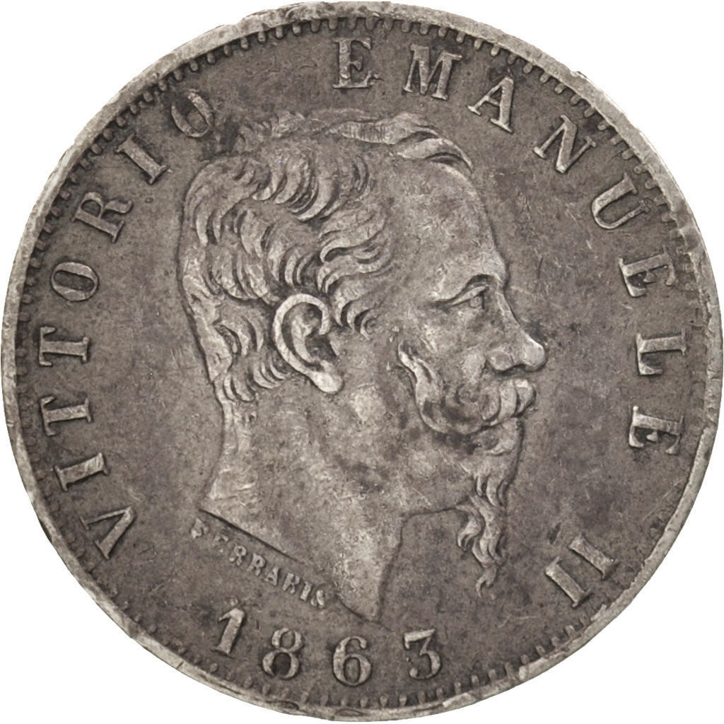 ITALY, 20 Centesimi, 1863, Torino, KM #13.2, EF(40-45), Silver, 0.94