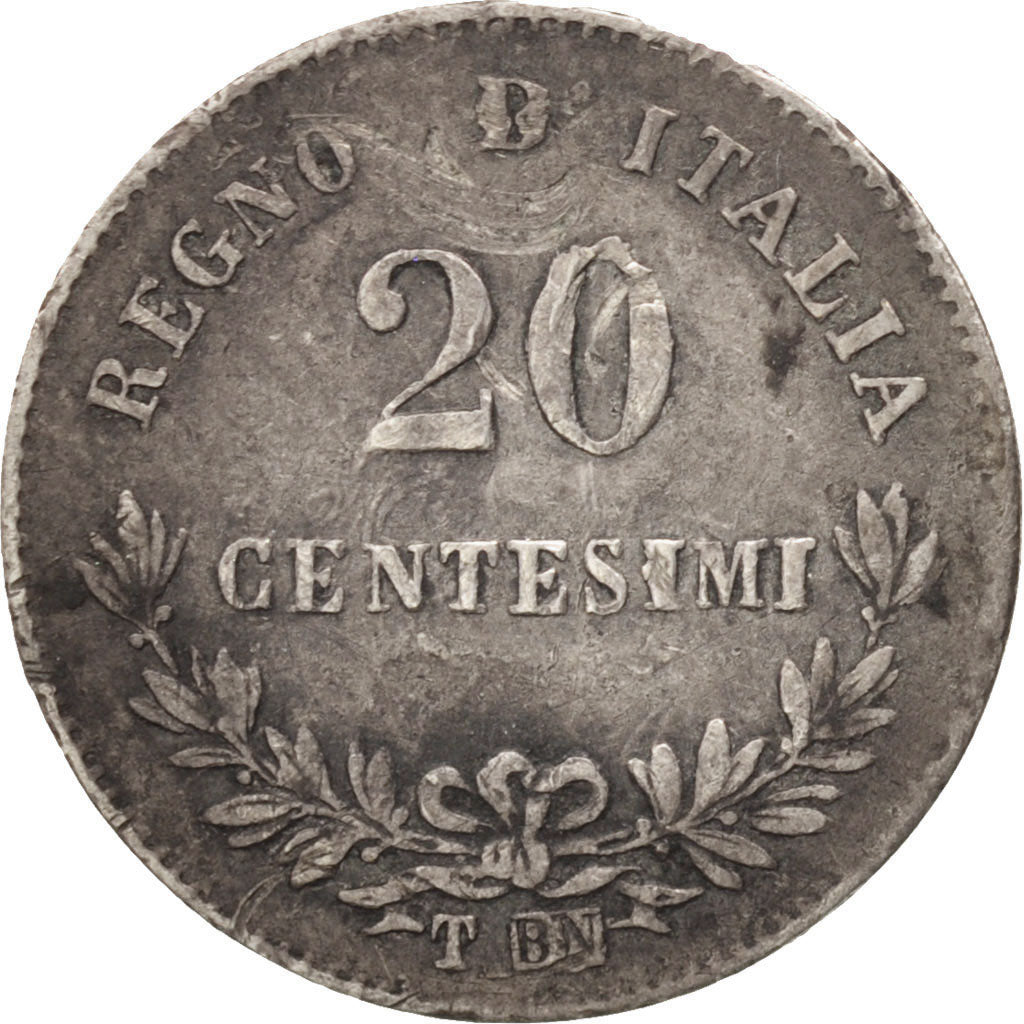 ITALY, 20 Centesimi, 1863, Torino, KM #13.2, EF(40-45), Silver, 0.94