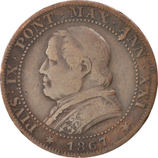 STATI ITALIANI, PAPAL STATES, Pius IX, Soldo, 5 Centesimi, 1867, Roma, MB+, R...