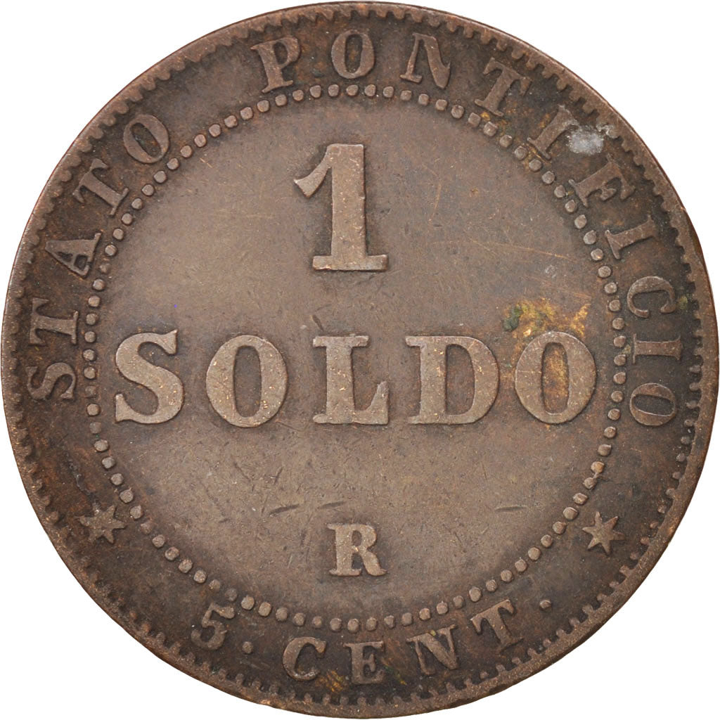STATI ITALIANI, PAPAL STATES, Pius IX, Soldo, 5 Centesimi, 1867, Roma, MB+, R...