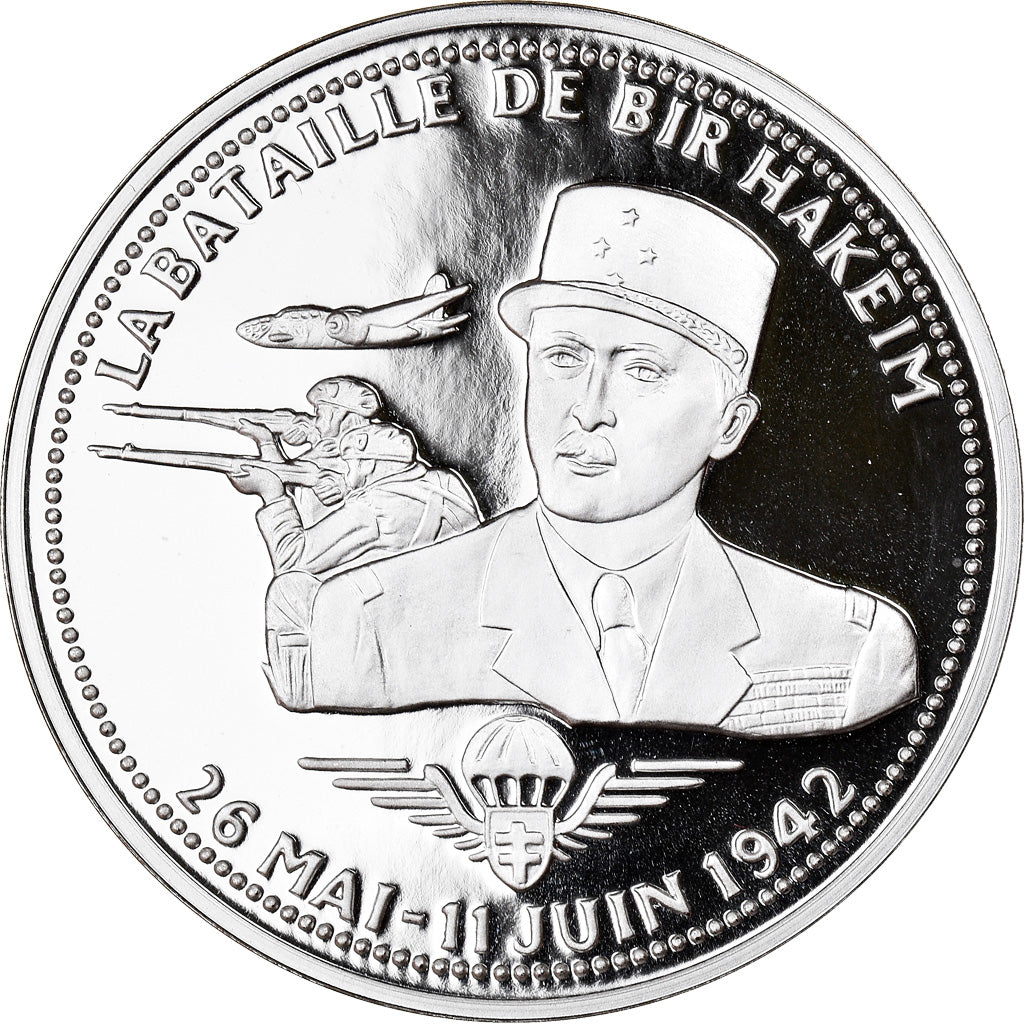 Francia, medalla, La Bataille de Bir Hakeim, Politics, Society, War, FDC, Plata