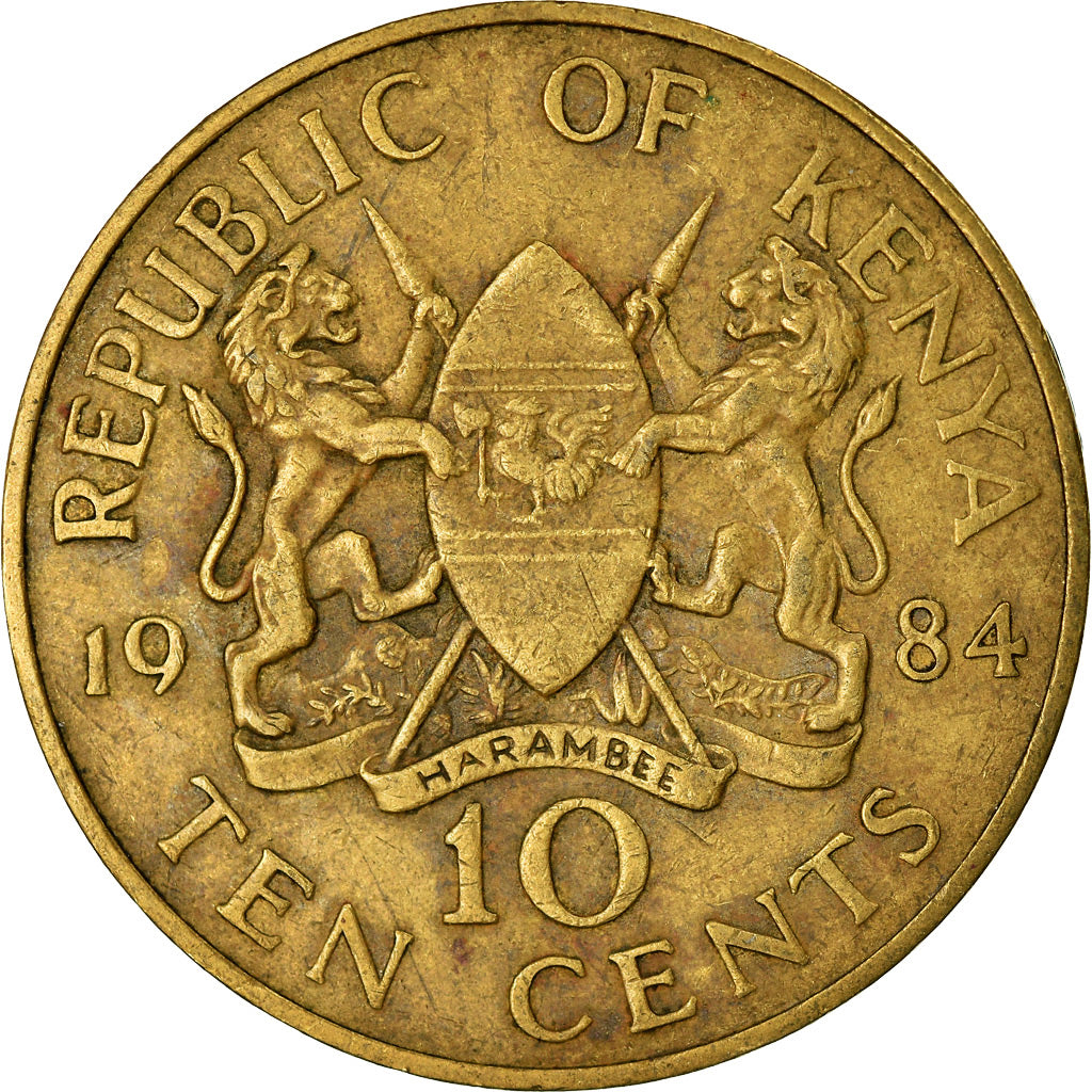 Moeda, Quénia, 10 Cents, 1984, British Royal Mint, EF(40-45), Níquel-Latão