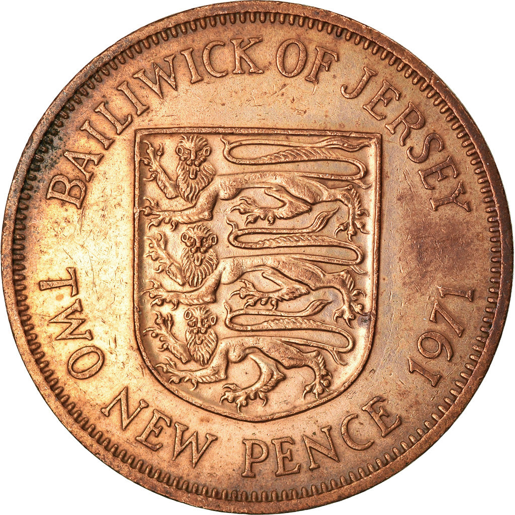 Coin, Jersey, Elizabeth II, 2 New Pence, 1971, EF(40-45), Bronze, KM:31