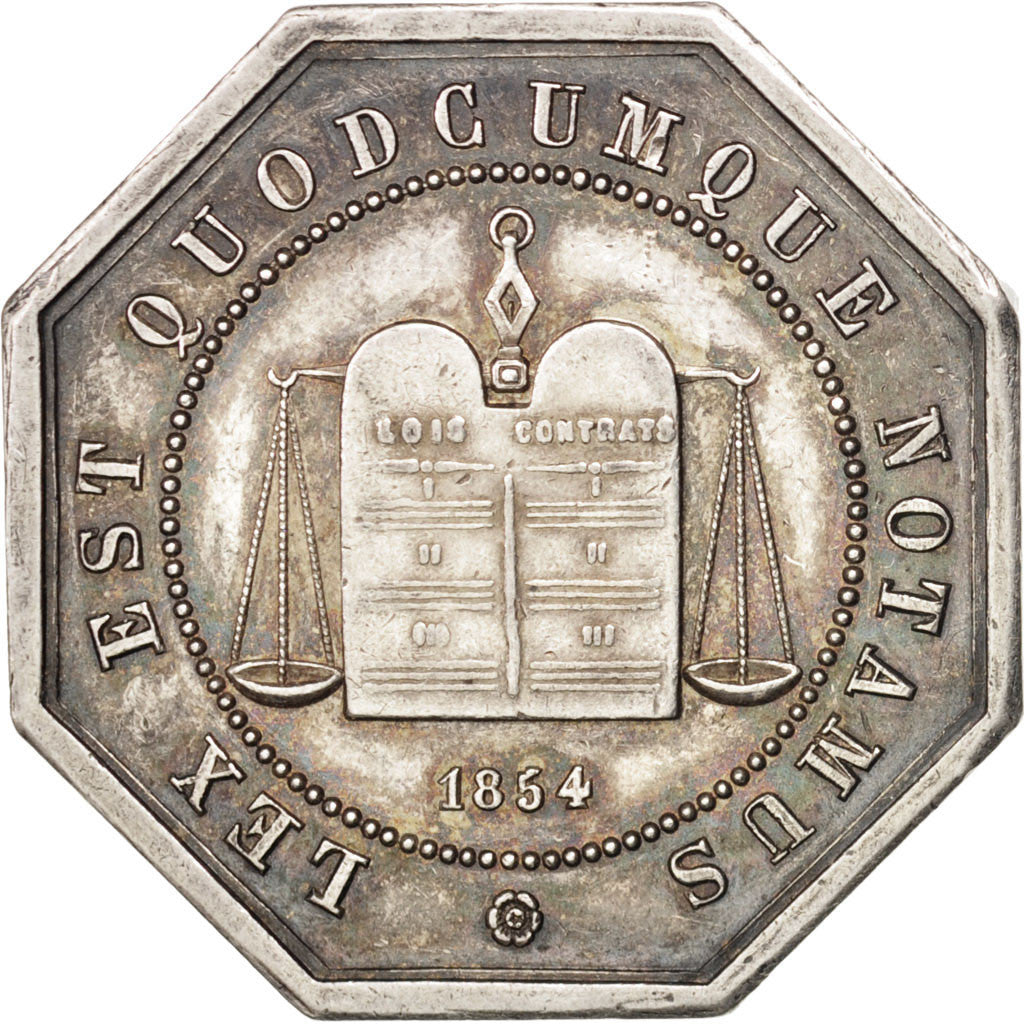 France, Notary, Token, 1854, AU(50-53), Silver, Lerouge #12, 15.03