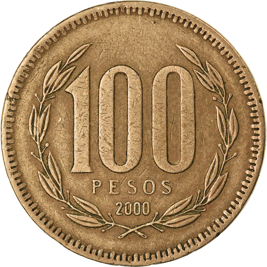 Moneda, Chile, 100 Pesos, 2000, Santiago, MBC, Aluminio - bronce, KM:226.2