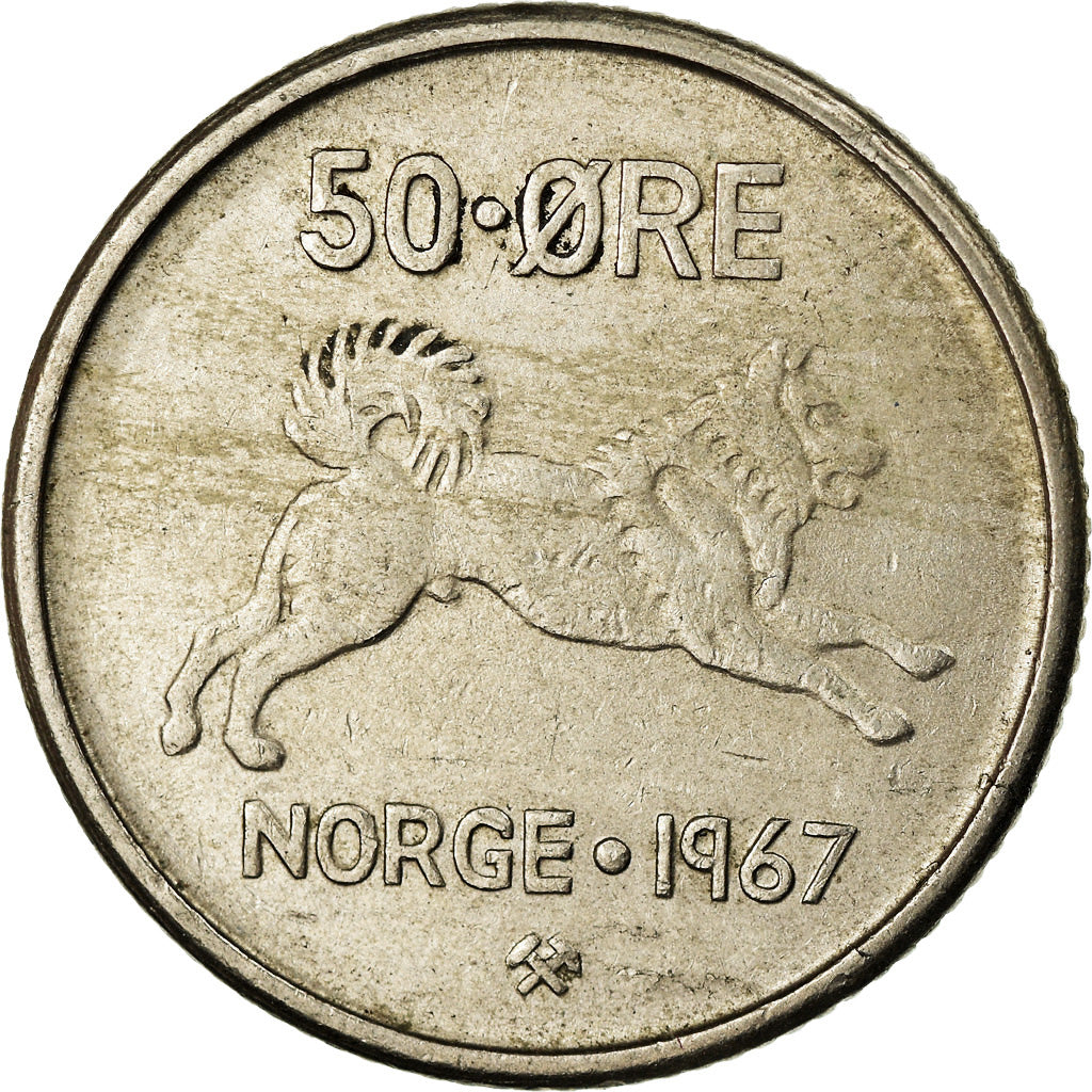Moneda, Noruega, Olav V, 50 Öre, 1967, MBC, Cobre - níquel, KM:408