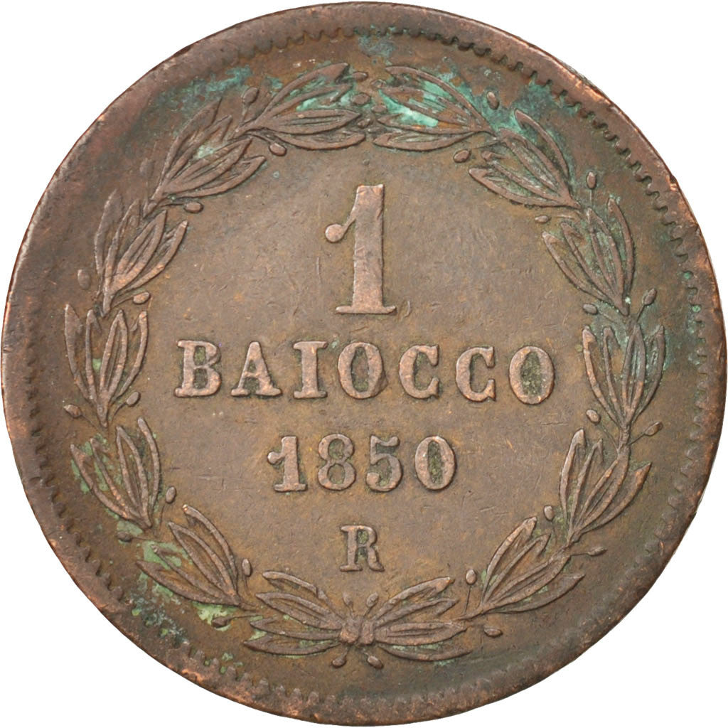 ITALIAN STATES, Baiocco, 1850, Roma, KM #1345, VF(30-35), Copper, 9.90