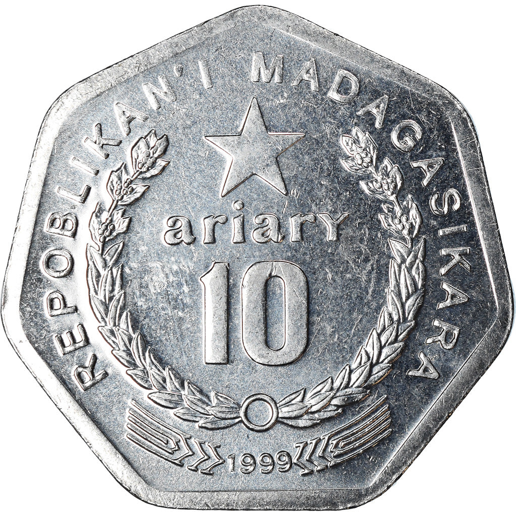Coin, Madagascar, 10 Ariary, 1999, Royal Canadian Mint, EF(40-45), Stainless