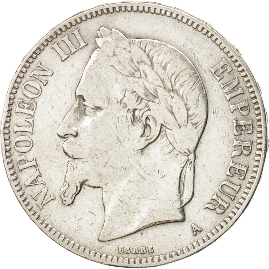 FRANCE, Napoléon III, 5 Francs, 1870, Paris, KM #799.1, VF(30-35), Silver, G...