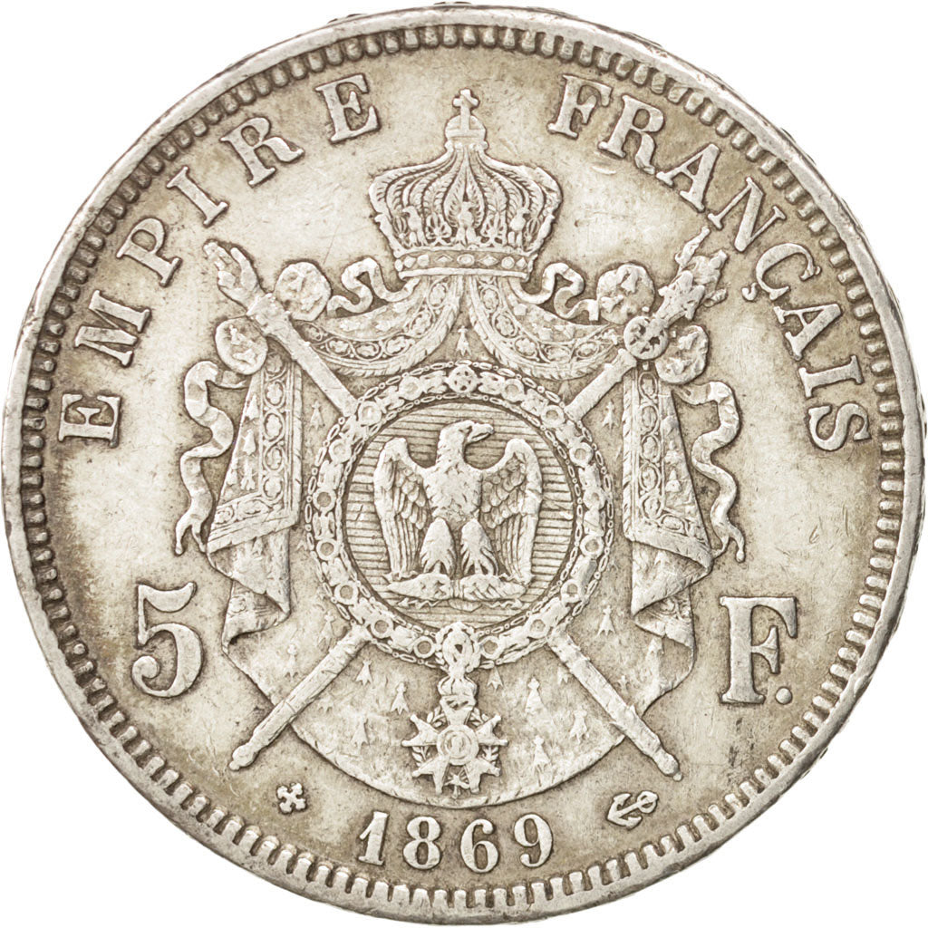 France, 5 Francs, 1869, Strasbourg, EF(40-45), Silver, KM:799.2, Gadoury:739