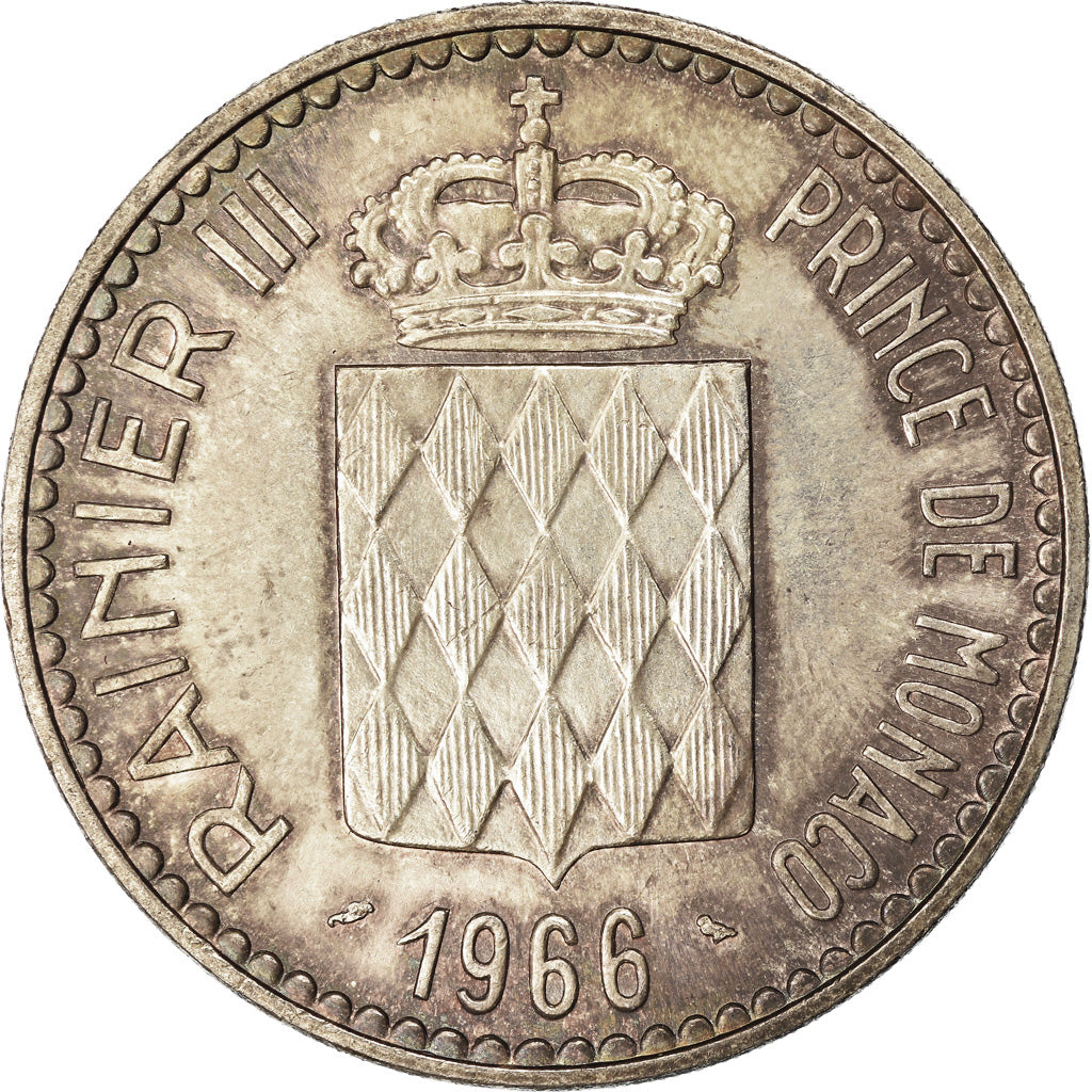 Coin, Monaco, Rainier III, 10 Francs, 1966, EF(40-45), Silver, KM:146