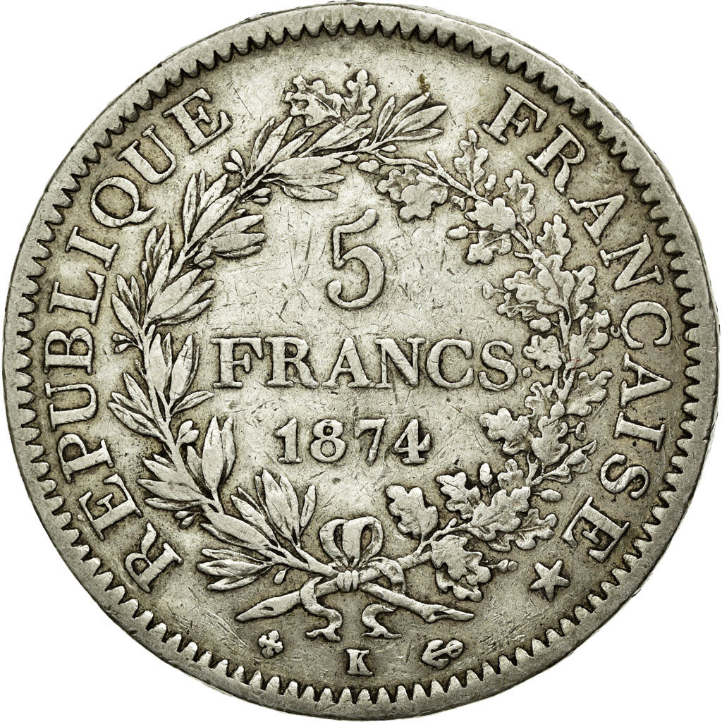 Coin, France, Hercule, 5 Francs, 1874, Bordeaux, VF(30-35), Silver, KM:820.2