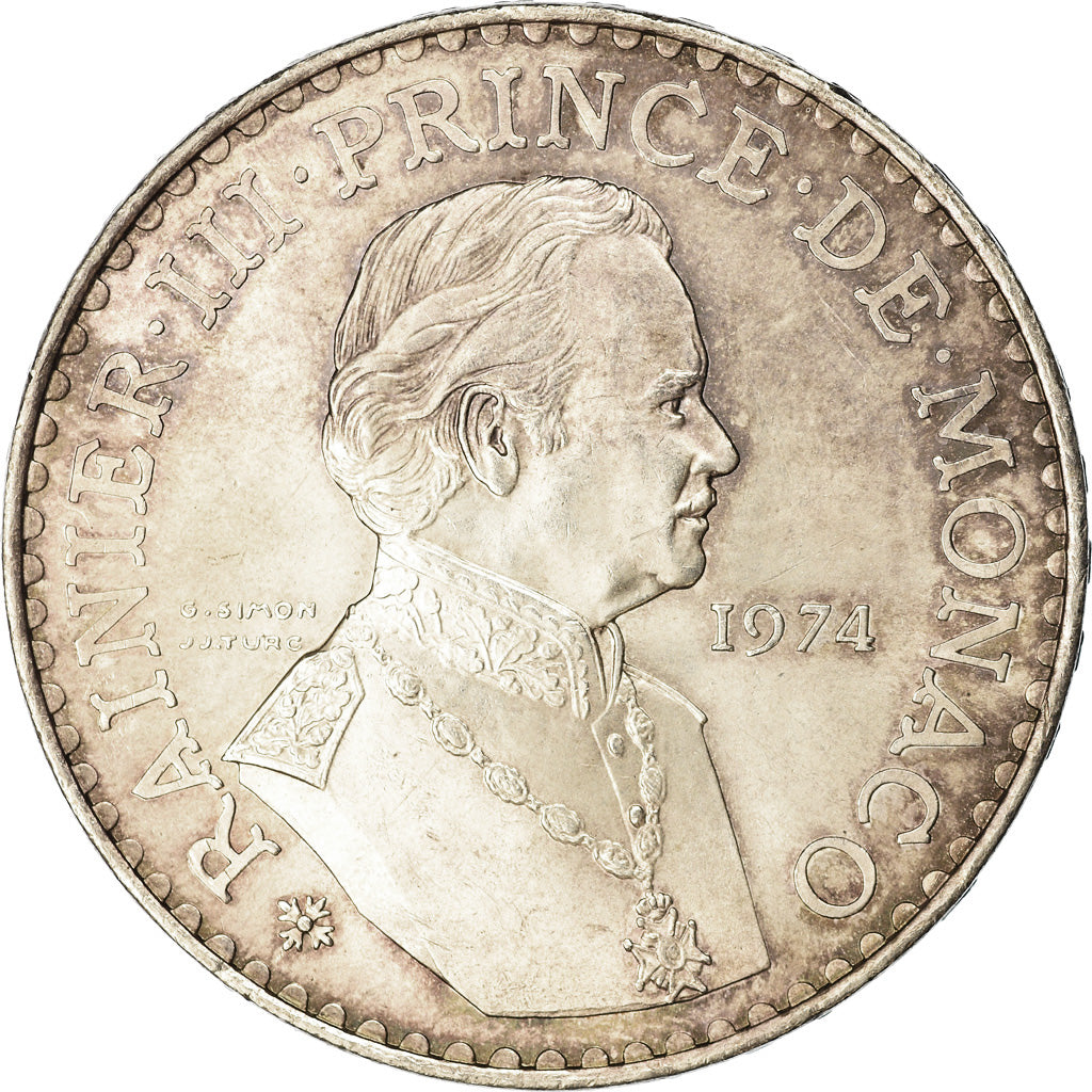 Coin, Monaco, Rainier III, 50 Francs, 1974, EF(40-45), Silver, KM:152.1