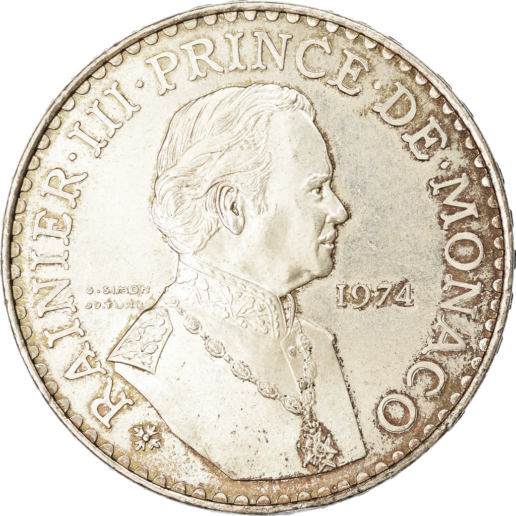 Coin, Monaco, Rainier III, 50 Francs, 1974, EF(40-45), Silver, KM:152.1