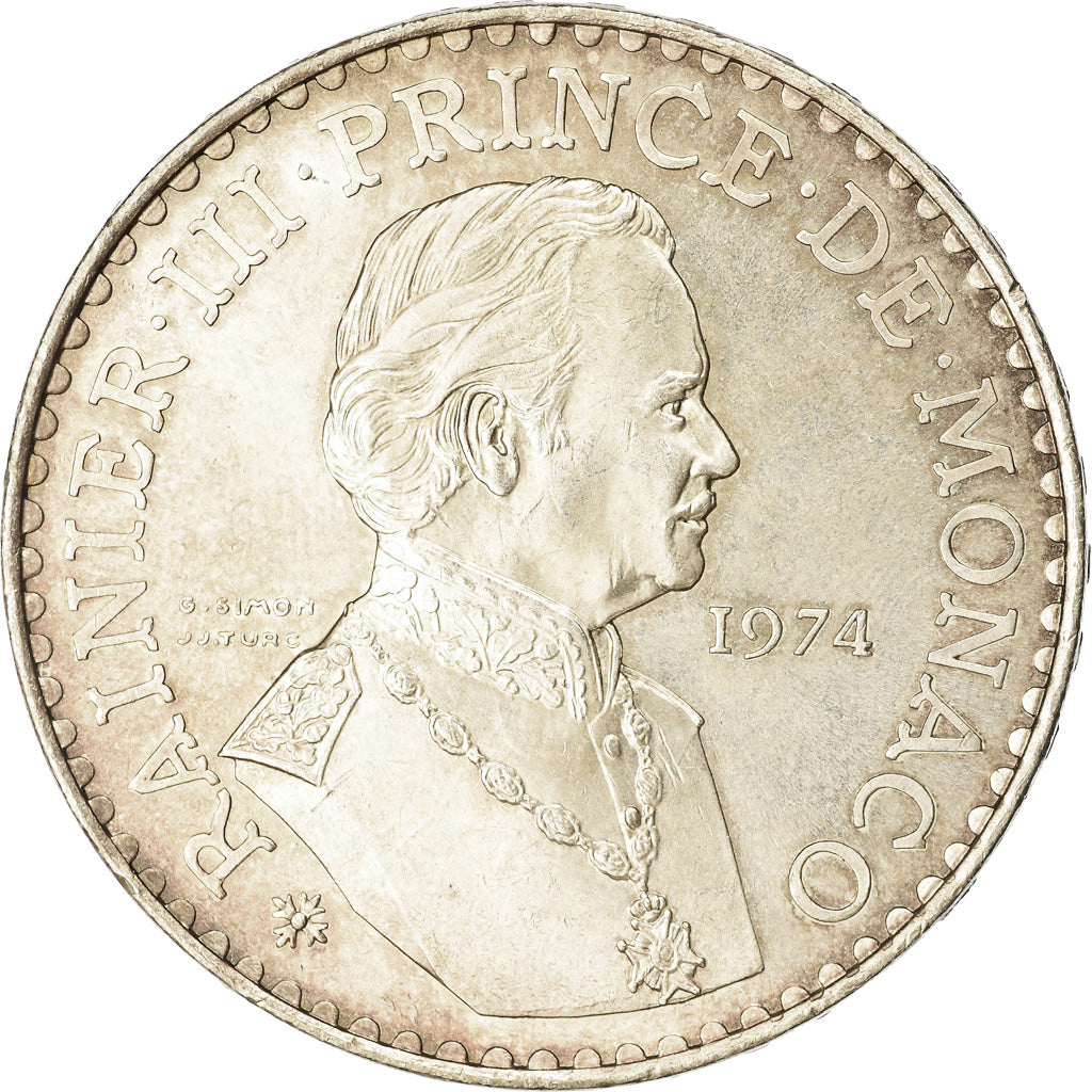 Coin, Monaco, Rainier III, 50 Francs, 1974, EF(40-45), Silver, KM:152.1