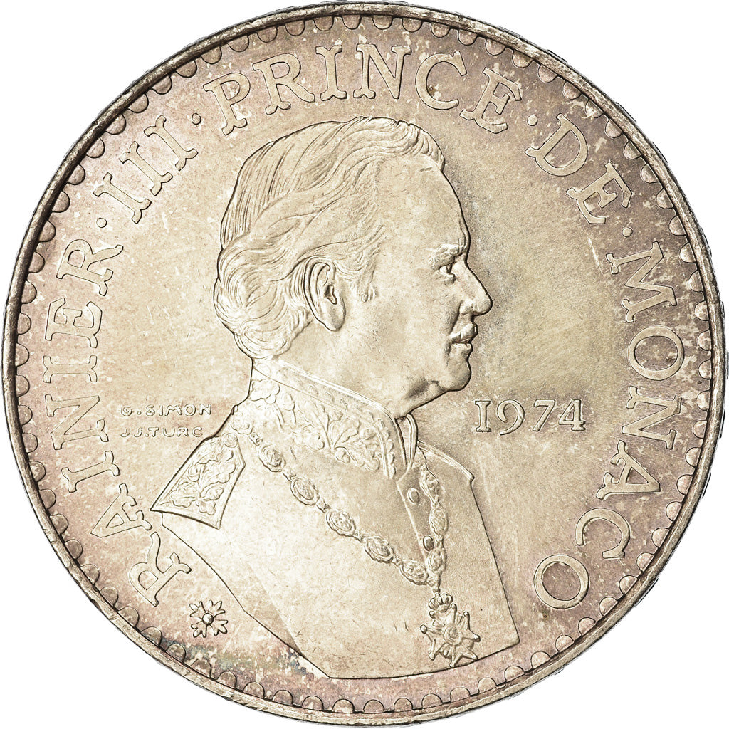 Coin, Monaco, Rainier III, 50 Francs, 1974, EF(40-45), Silver, KM:152.1