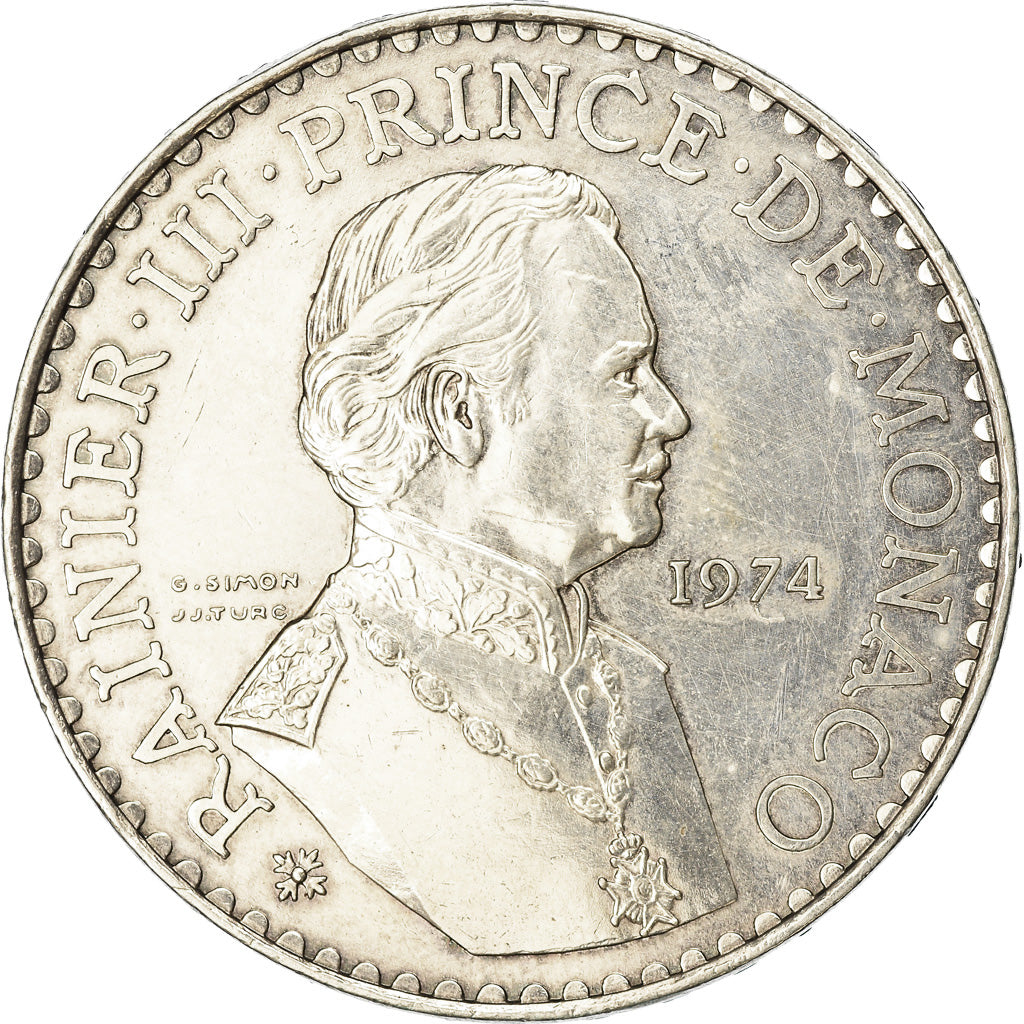 Coin, Monaco, Rainier III, 50 Francs, 1974, EF(40-45), Silver, KM:152.1