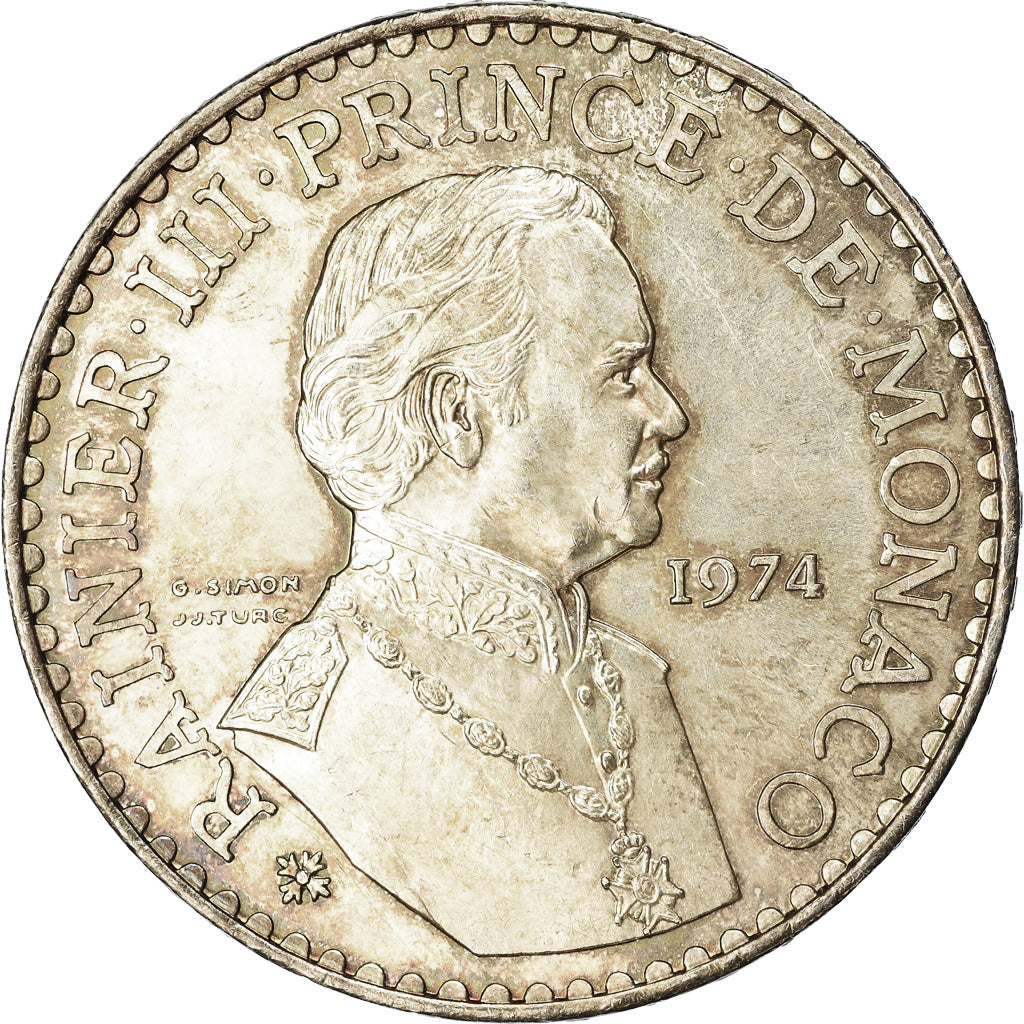 Coin, Monaco, Rainier III, 50 Francs, 1974, EF(40-45), Silver, KM:152.1