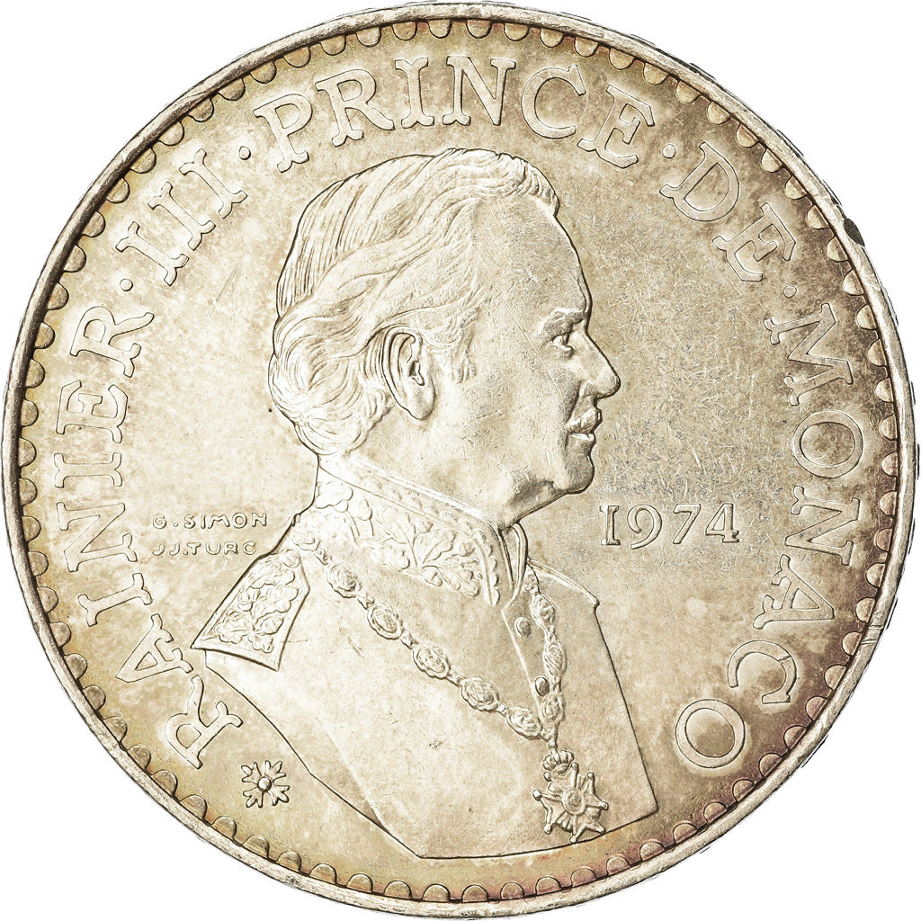 Coin, Monaco, Rainier III, 50 Francs, 1974, EF(40-45), Silver, KM:152.1