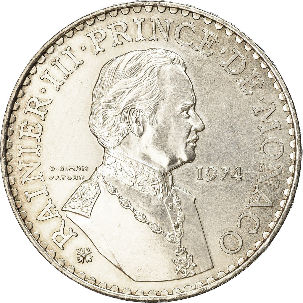 Coin, Monaco, Rainier III, 50 Francs, 1974, AU(55-58), Silver, KM:152.1