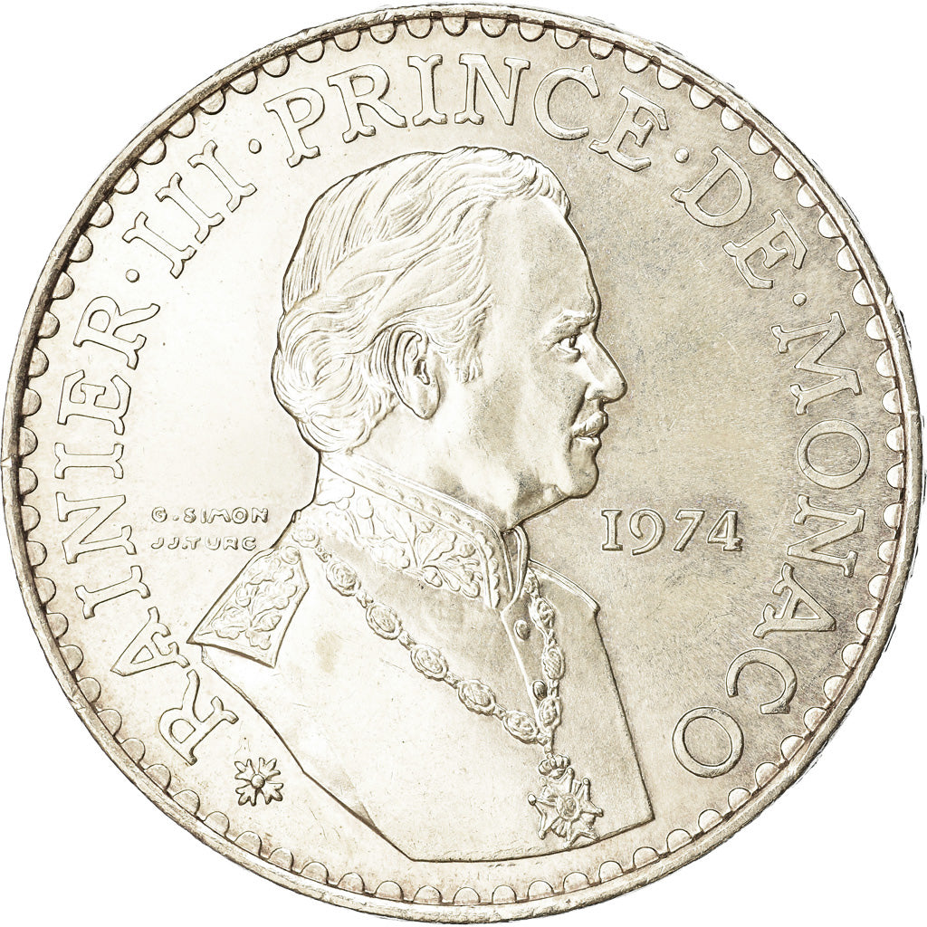 Coin, Monaco, Rainier III, 50 Francs, 1974, AU(55-58), Silver, KM:152.1