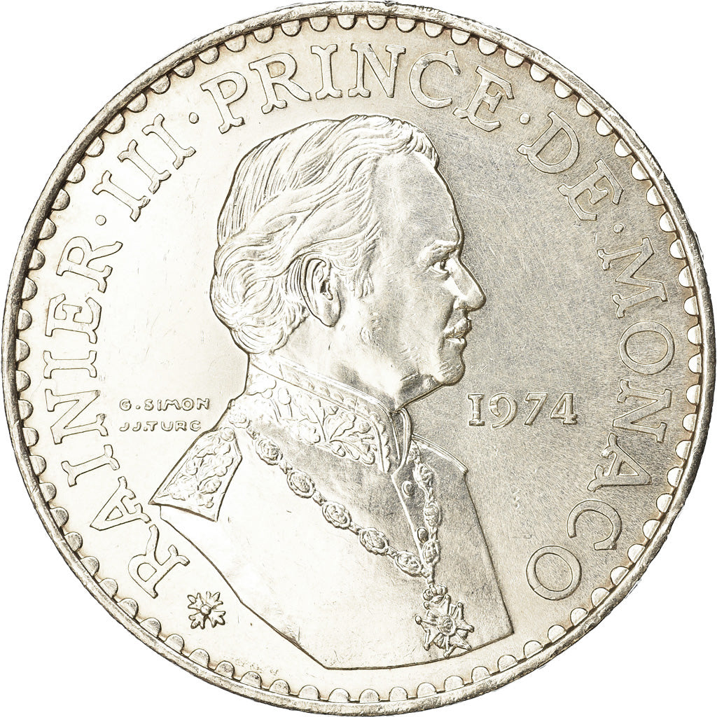 Coin, Monaco, Rainier III, 50 Francs, 1974, AU(55-58), Silver, KM:152.1